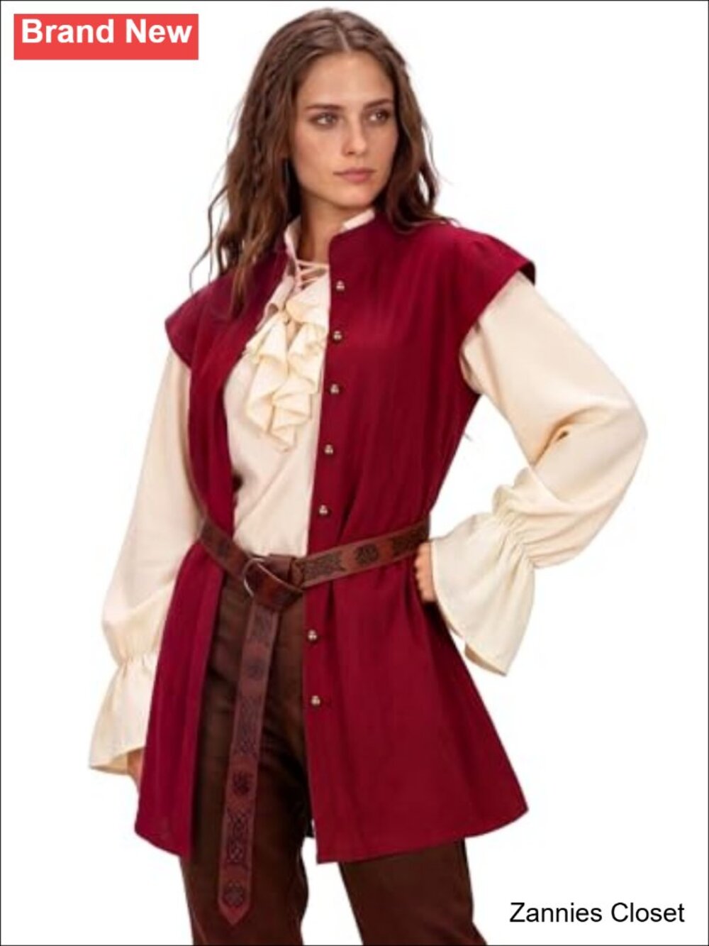👻 Medieval Pirate Vest with Belt Renaissance Sleeveless Waistcoat Tunic for